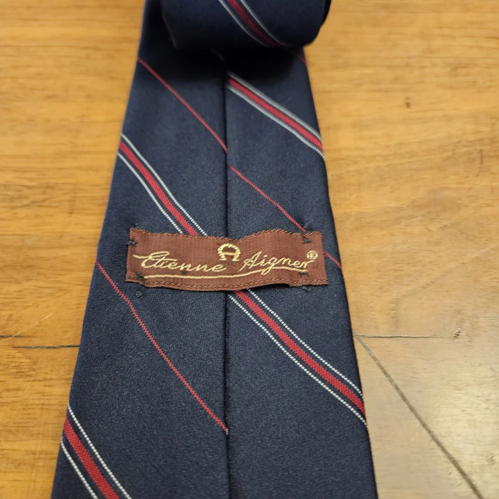 Vintage Etienne Aigner Mens Neck Tie Blue Red Striped Preppy‎ Formal Logo